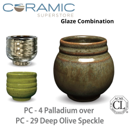 Palladium PC-04 over Deep Olive Speckle PC-29 Pottery Cone 5 Glaze Combination